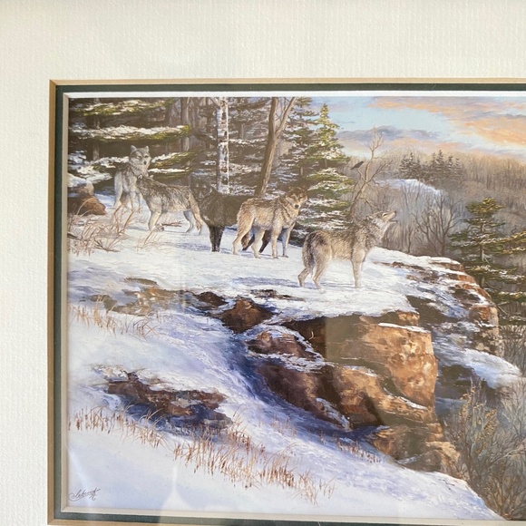 R.Colebrook Wolf Pack on Cliff Painting Framed Print Vintage Fine Art Wall Decor - Picture 4 of 7